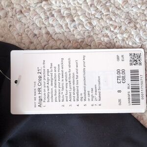 Lululemon Align HR crop 21inch black leggings, new with tags
